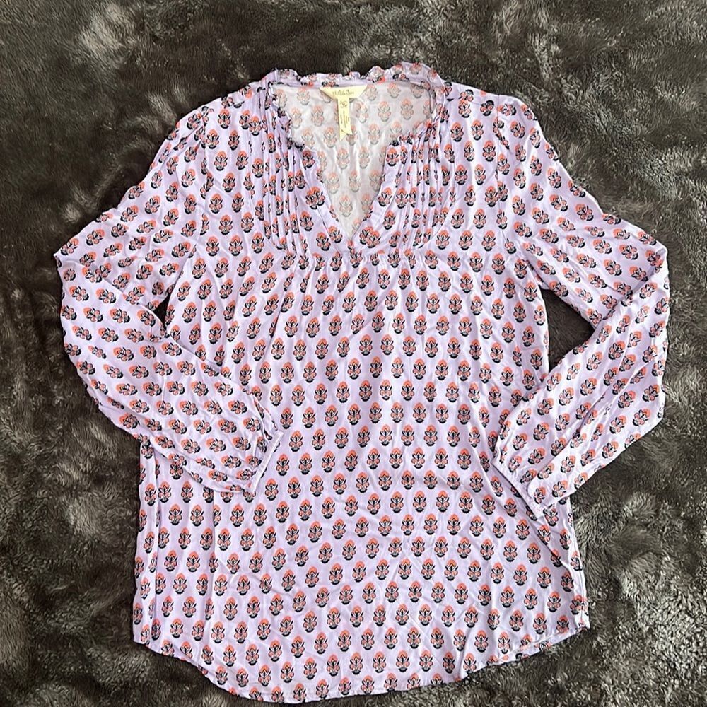 100. Matilda Jane Tunic Lavender Delicate Topiary Detail - Size Medium Blouse - Picture 2 of 10
